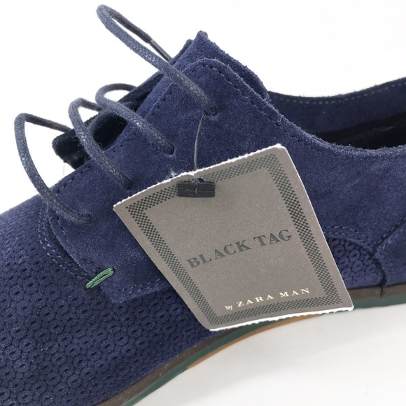 NWT ZARA Mens Black Tag Blue Suede Loafers Size 8